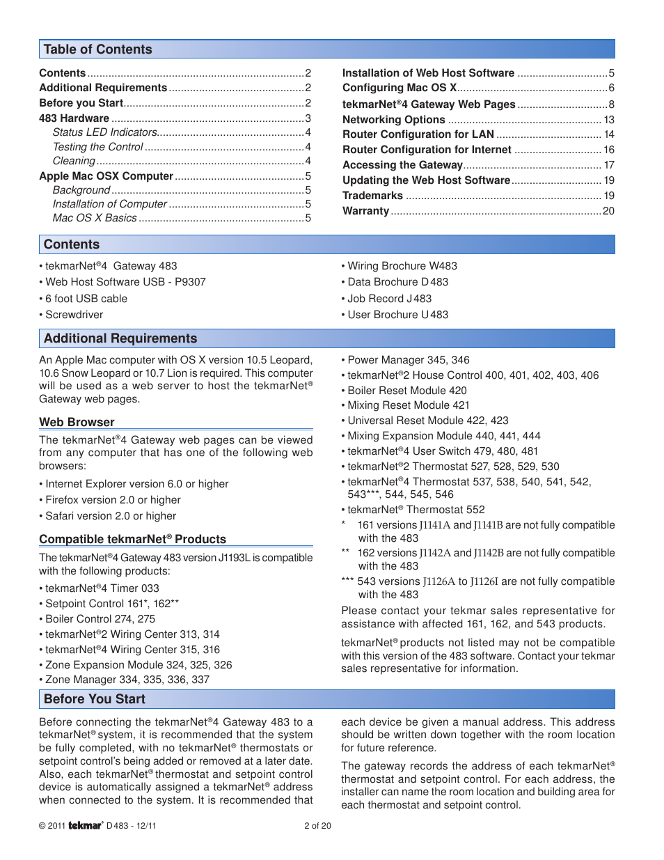 tekmar 483 tN4 Gateway User Manual | Page 2 / 20