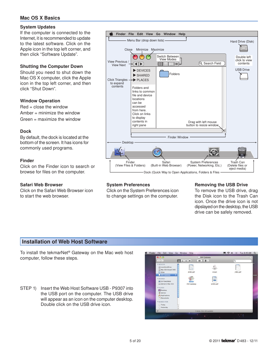 Installation of web host software, Mac os x basics | tekmar 483 tN4 Gateway User Manual | Page 5 / 20