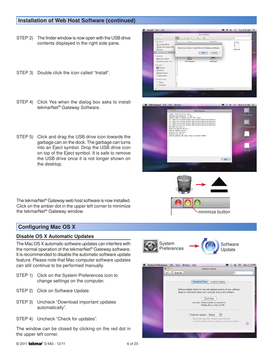 Conﬁ guring mac os x, Installation of web host software (continued) | tekmar 483 tN4 Gateway User Manual | Page 6 / 20
