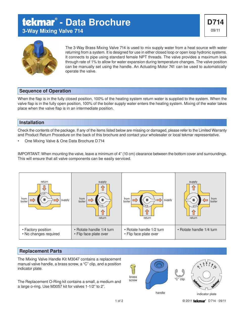 tekmar 714 3-Way Mixing Valve User Manual | 2 pages