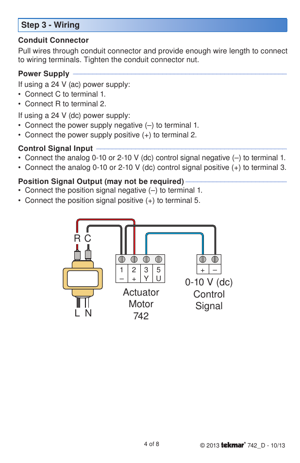 Cn l r | tekmar 742 Actuating Motor User Manual | Page 4 / 8