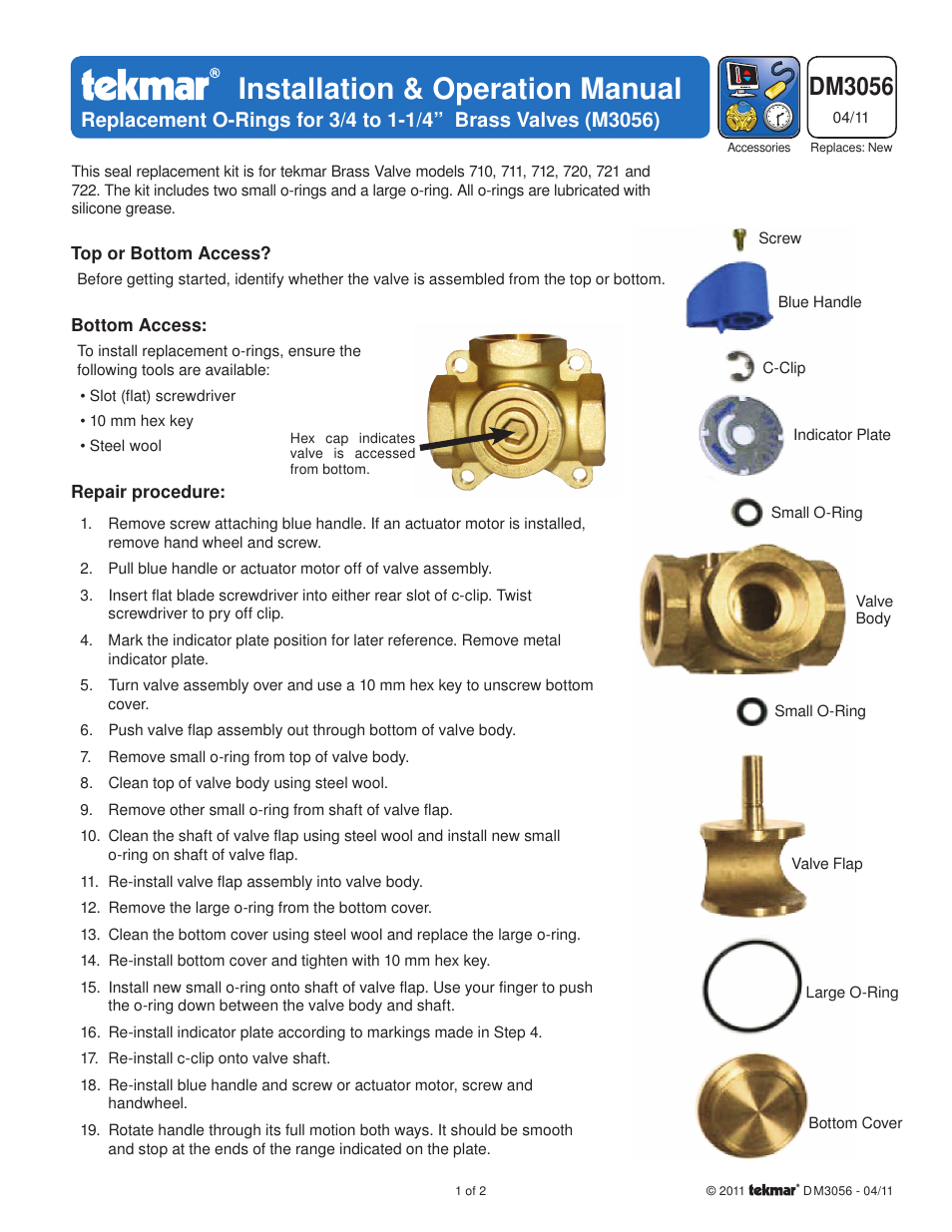 tekmar M3056 O-Ring Kit User Manual | 2 pages