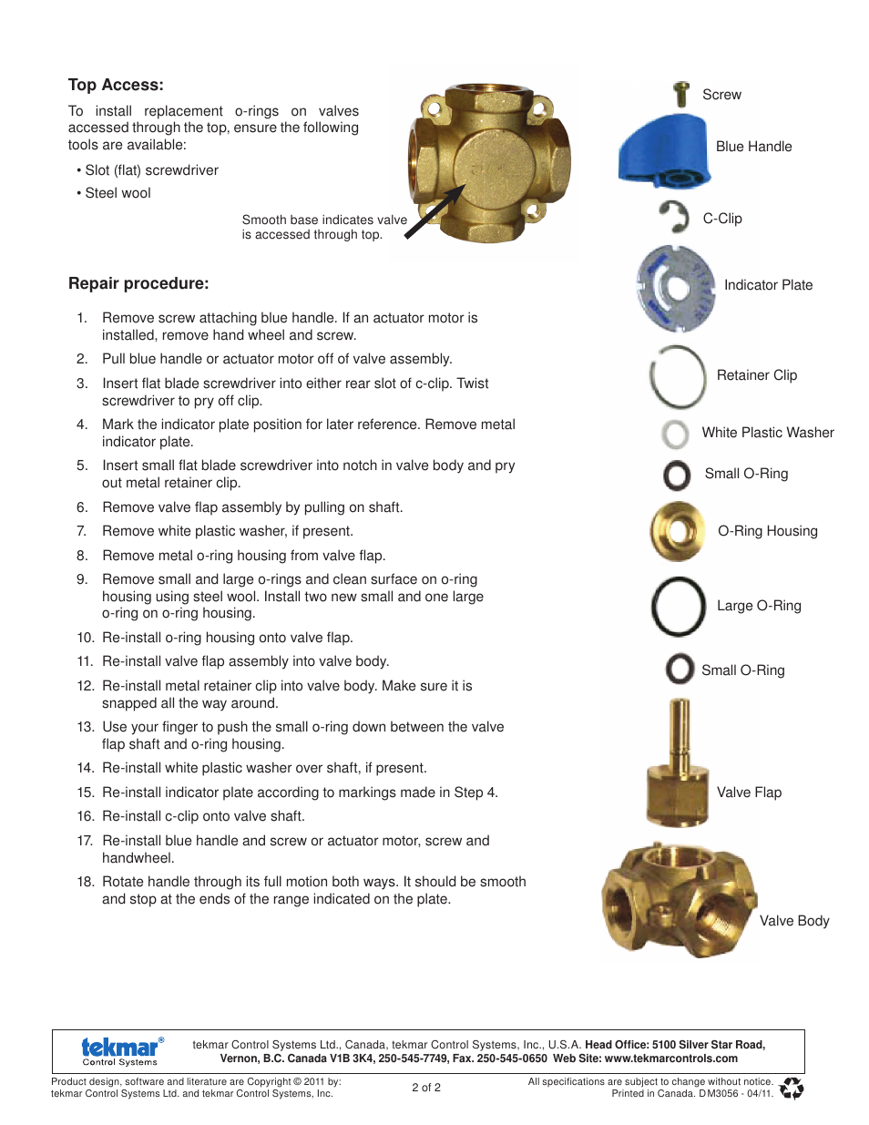tekmar M3056 O-Ring Kit User Manual | Page 2 / 2