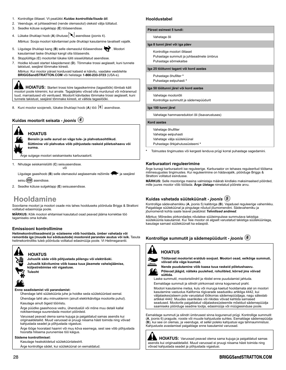 Hooldamine | Briggs & Stratton I/C INTEC PRO 83100 User Manual | Page 28 / 84