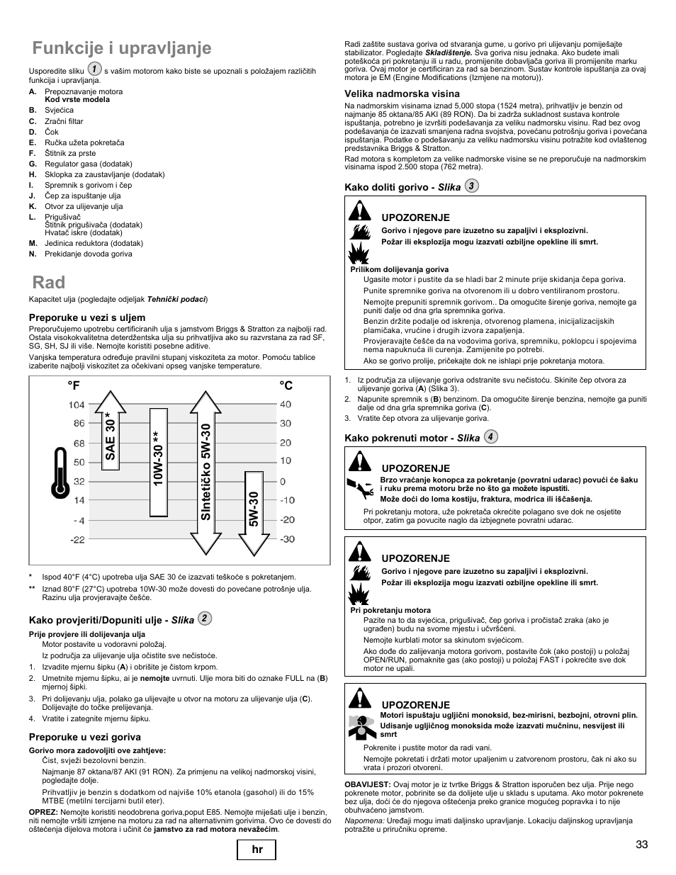 Funkcije i upravljanje, 33 hr | Briggs & Stratton I/C INTEC PRO 83100 User Manual | Page 33 / 84