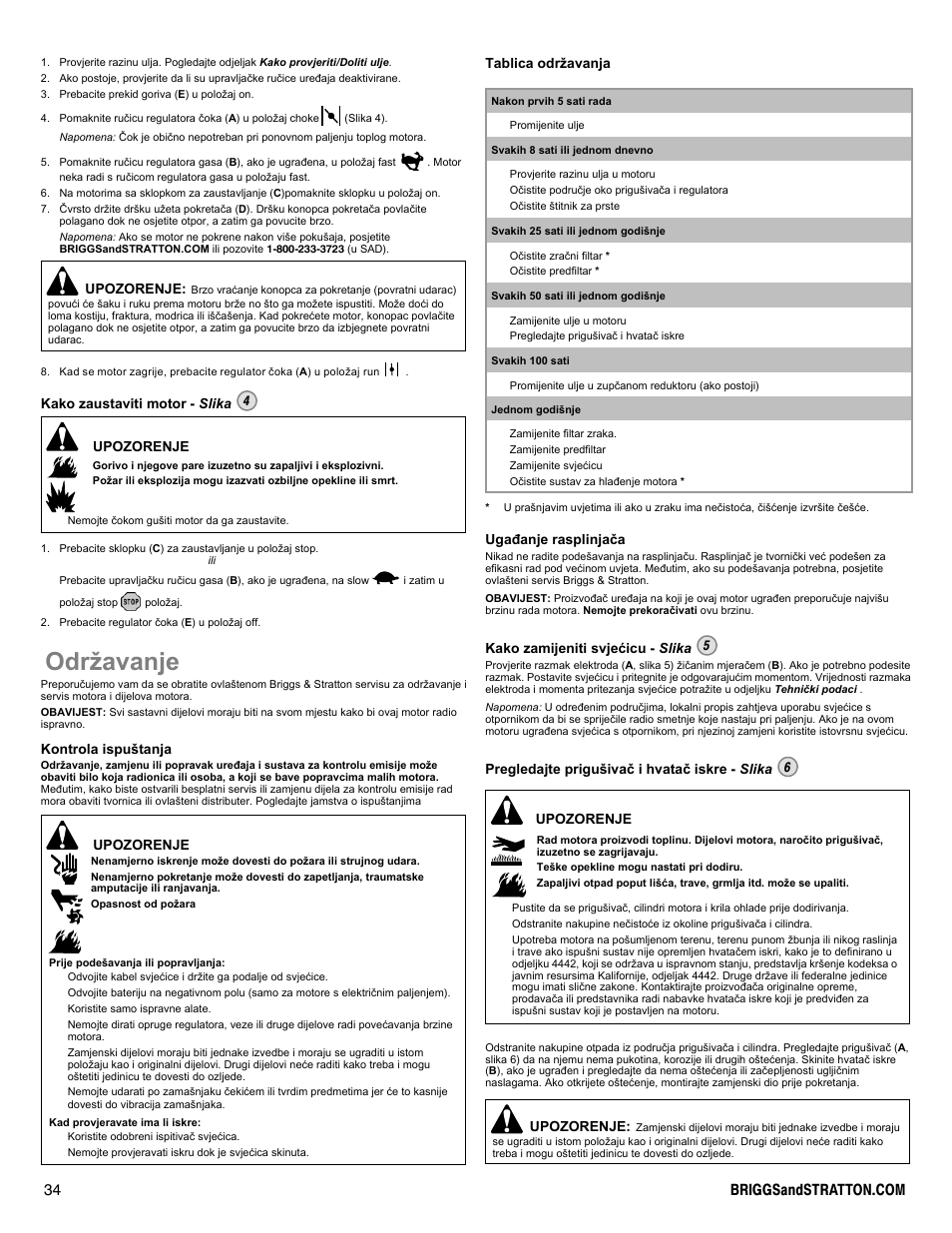 Održavanje | Briggs & Stratton I/C INTEC PRO 83100 User Manual | Page 34 / 84