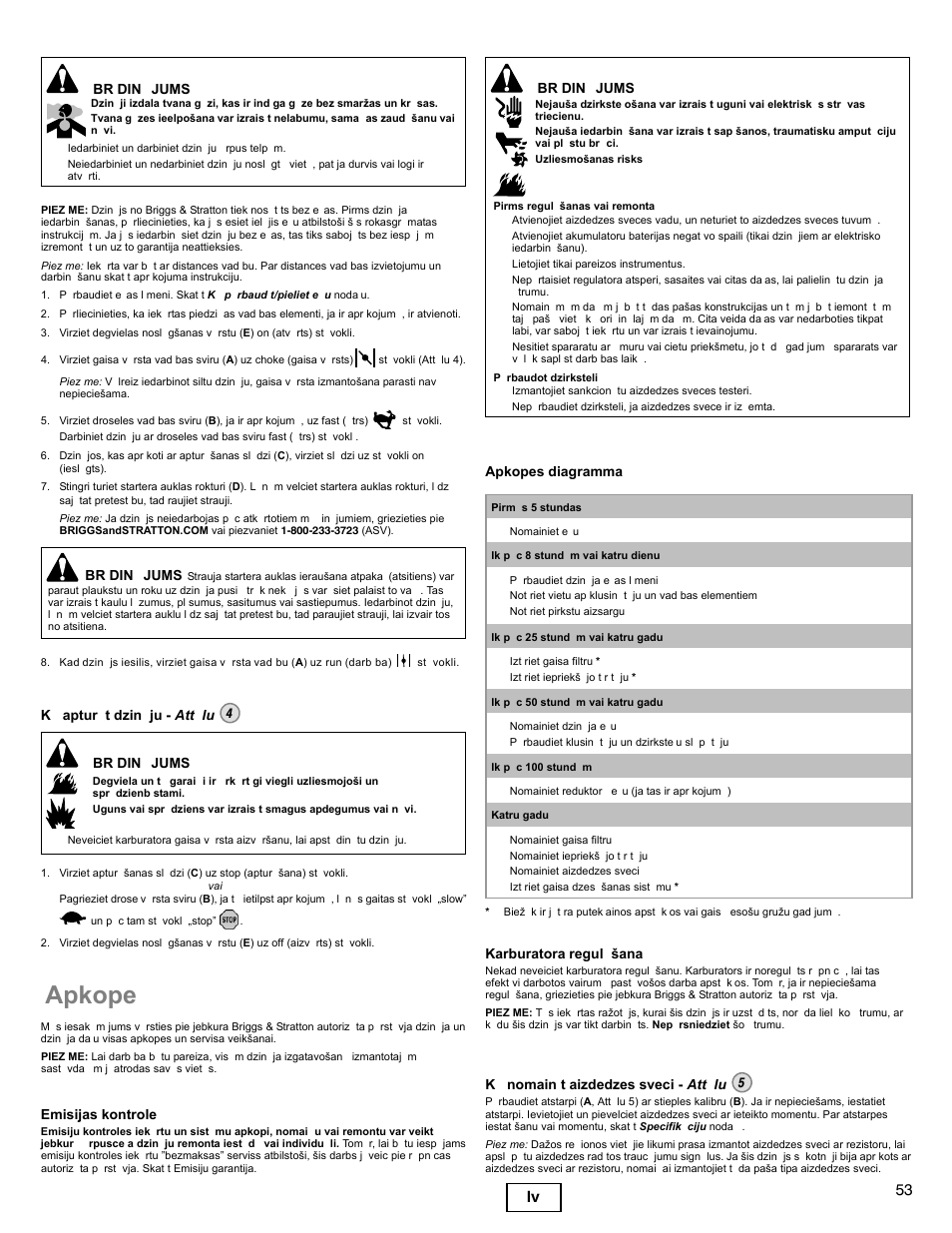 Apkope, 53 lv | Briggs & Stratton I/C INTEC PRO 83100 User Manual | Page 53 / 84