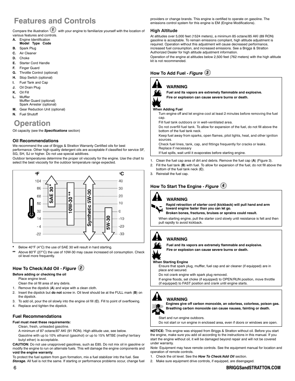 Features and controls, Operation | Briggs & Stratton I/C INTEC PRO 83100 User Manual | Page 6 / 84