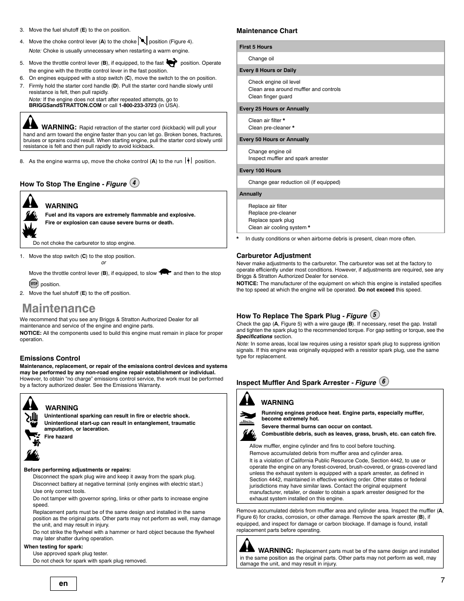 Maintenance | Briggs & Stratton I/C INTEC PRO 83100 User Manual | Page 7 / 84
