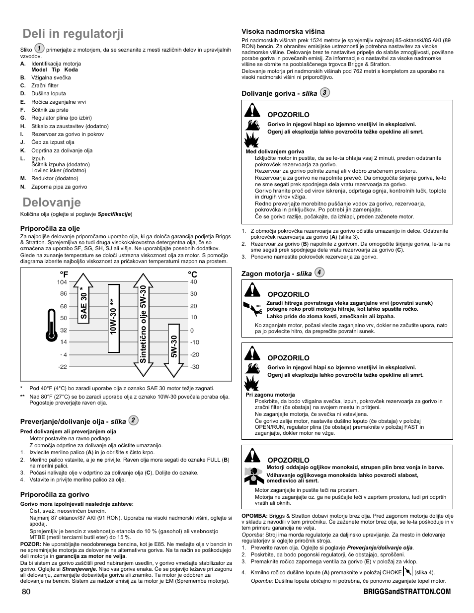 Deli in regulatorji, Delovanje, F ° c | Briggs & Stratton I/C INTEC PRO 83100 User Manual | Page 80 / 84