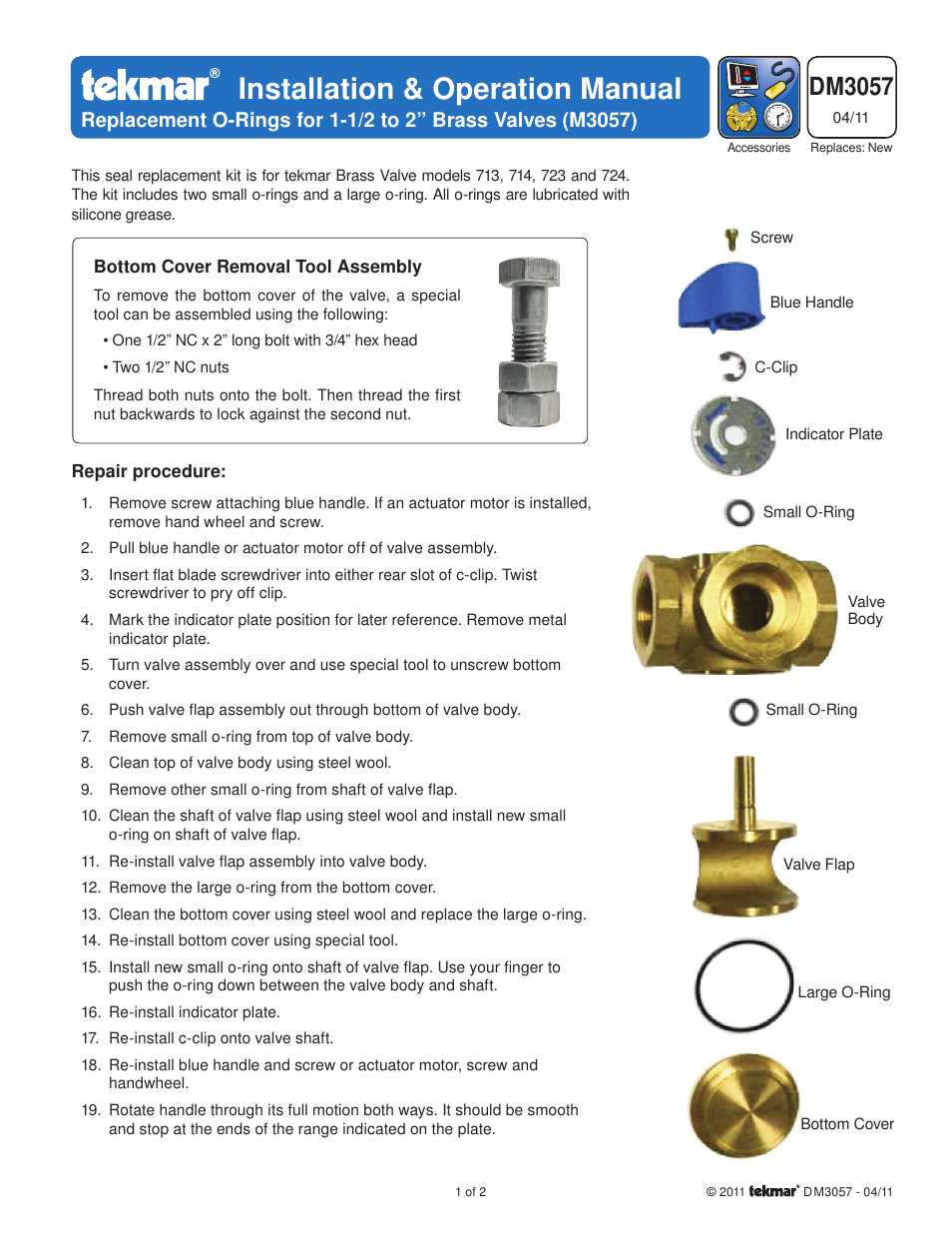 tekmar M3057 O-Ring Kit User Manual | 2 pages