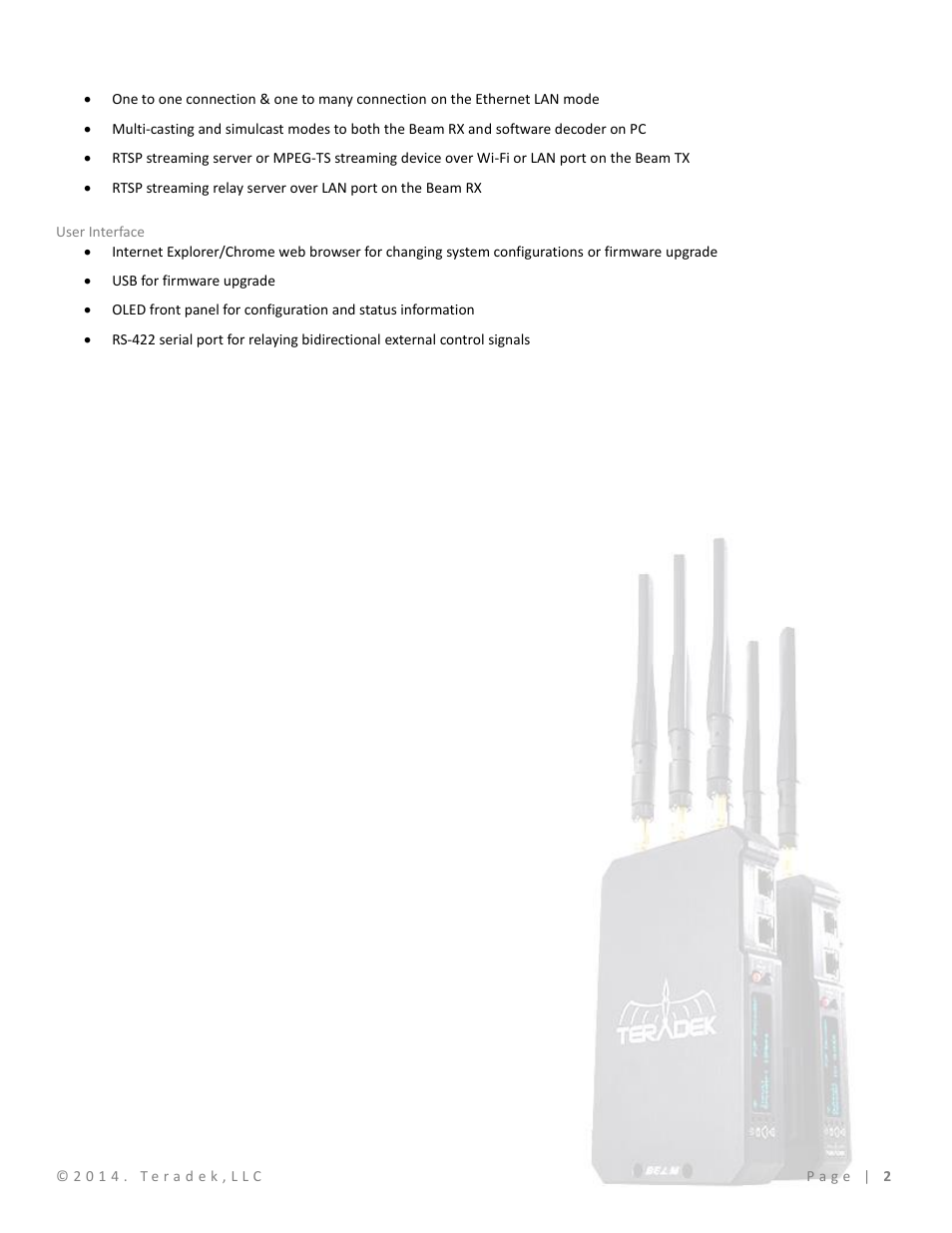 User interface | Teradek Beam User Manual | Page 4 / 29