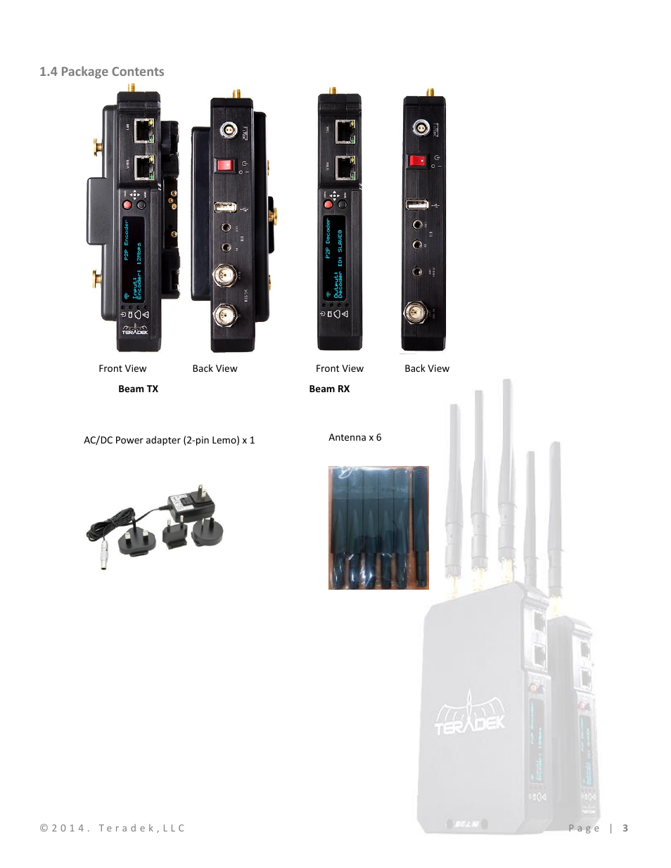 4 package contents | Teradek Beam User Manual | Page 5 / 29