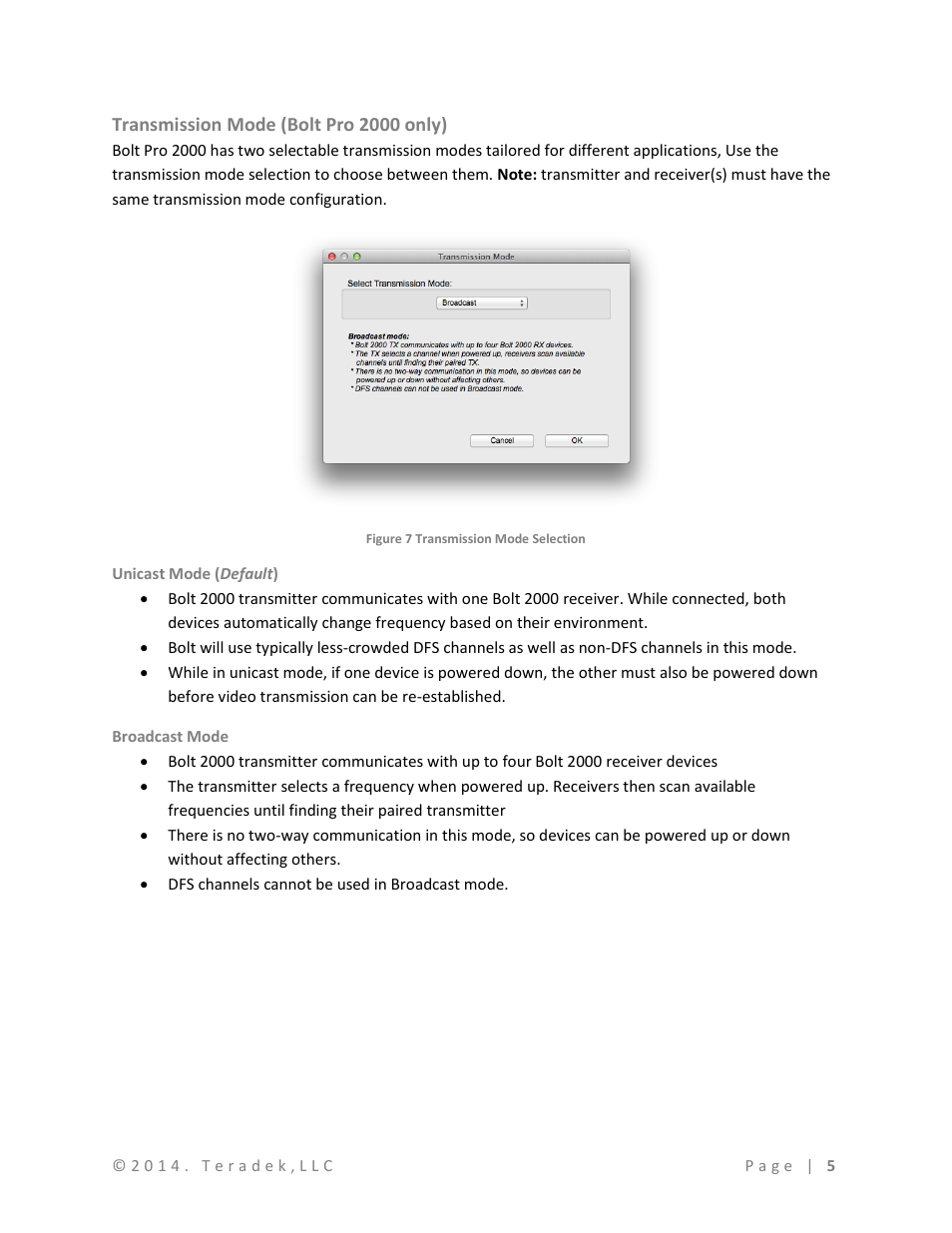 Transmission mode (bolt pro 2000 only) | Teradek Bolt Manager Software User Manual | Page 5 / 6