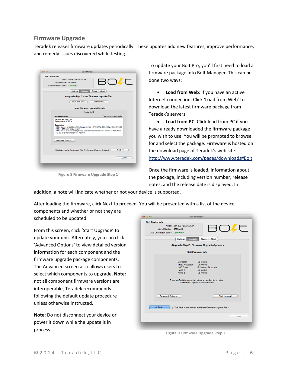 Firmware upgrade | Teradek Bolt Manager Software User Manual | Page 6 / 6