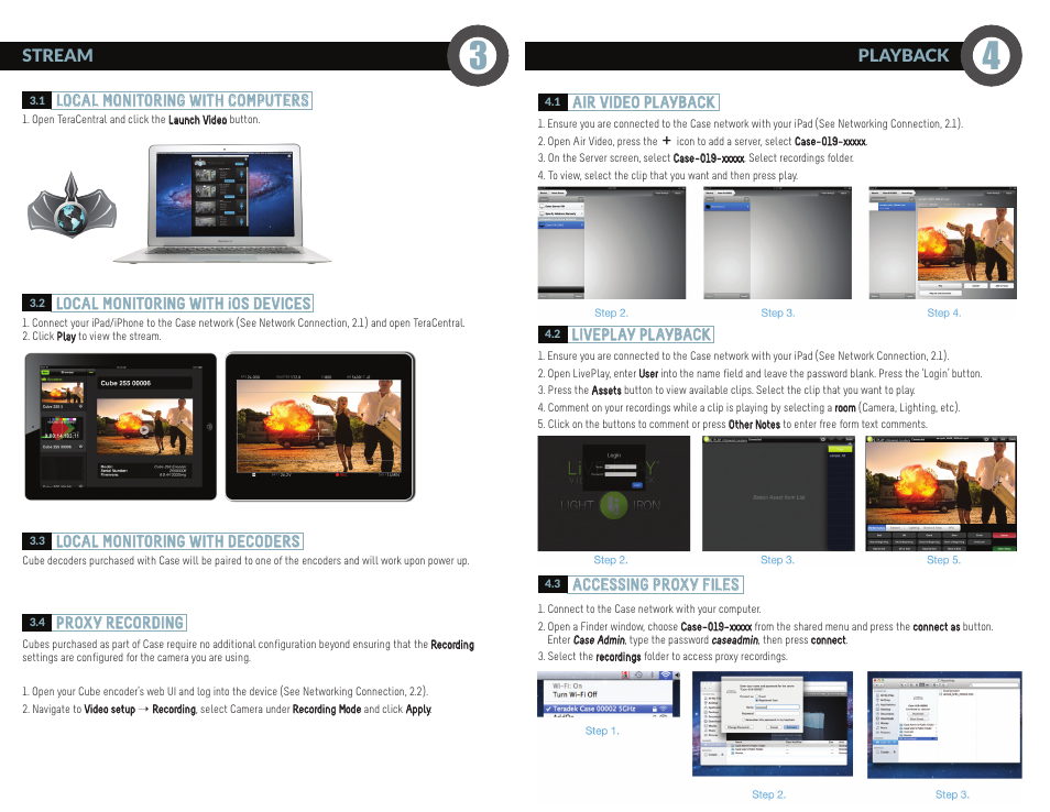 Stream playback, Accessing proxy files, Air video playback liveplay playback | Teradek Case User Manual | Page 2 / 2