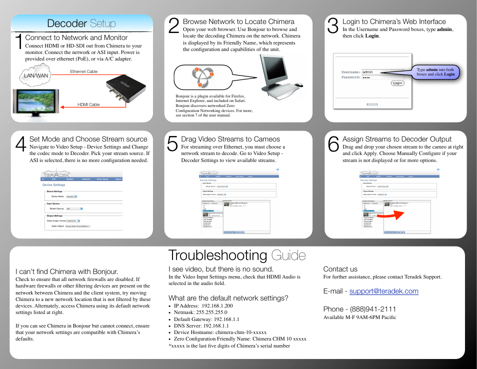 Troubleshooting guide, Decoder setup | Teradek Chimera User Manual | Page 4 / 4