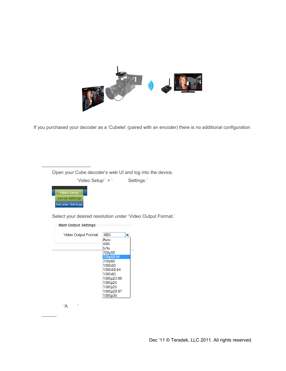 Decoder, Changing output format, Pairing | Teradek Cube Reference Guide User Manual | Page 14 / 40