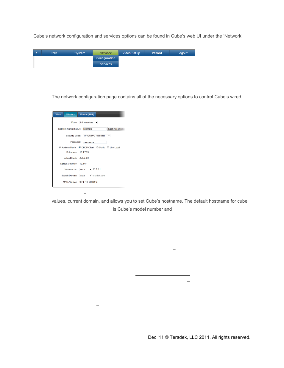 Network configuration | Teradek Cube Reference Guide User Manual | Page 21 / 40