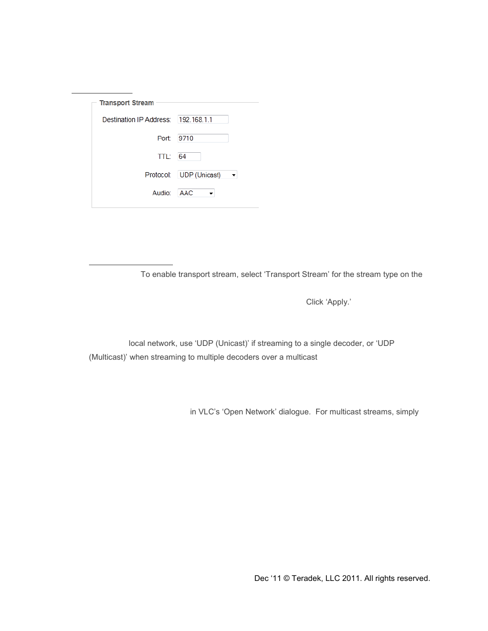 Transport stream | Teradek Cube Reference Guide User Manual | Page 33 / 40
