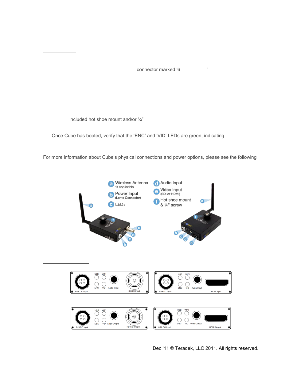 Connect and power your device, Getting started, Physical connections | Teradek Cube Reference Guide User Manual | Page 5 / 40