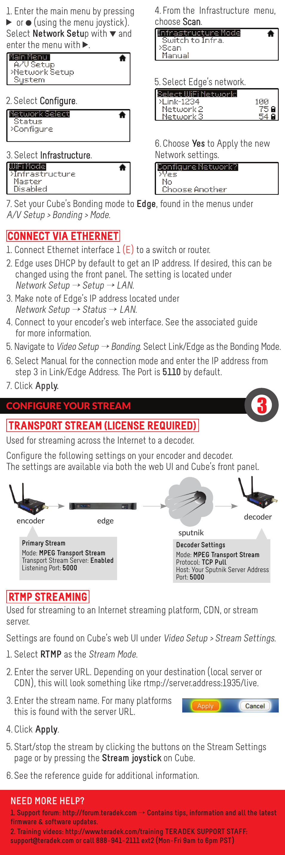 Transport stream, License required, Rtmp streaming | Connect via ethernet | Teradek Edge User Manual | Page 2 / 2