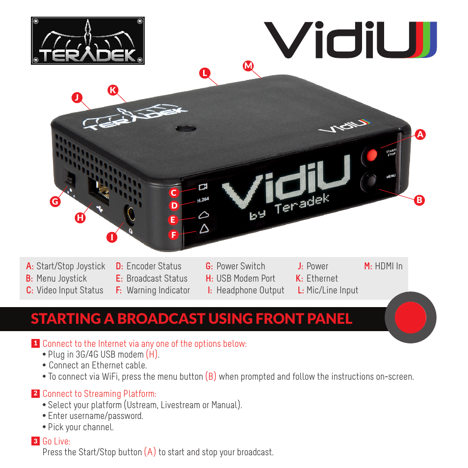 Teradek VidiU User Manual | 2 pages