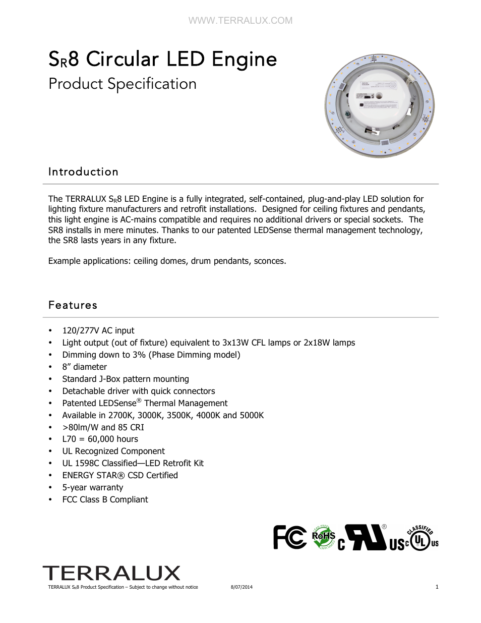 TERRALUX SR8 Spec Sheet User Manual | 6 pages