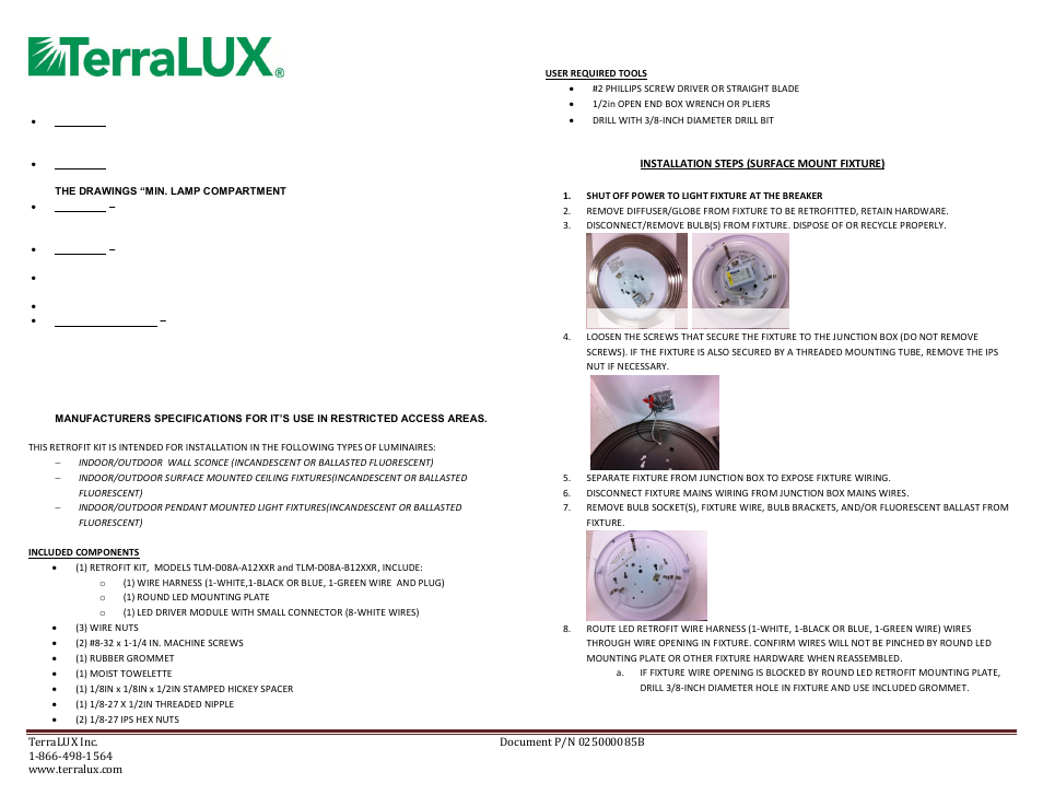 TERRALUX SR8 Install User Manual | 3 pages