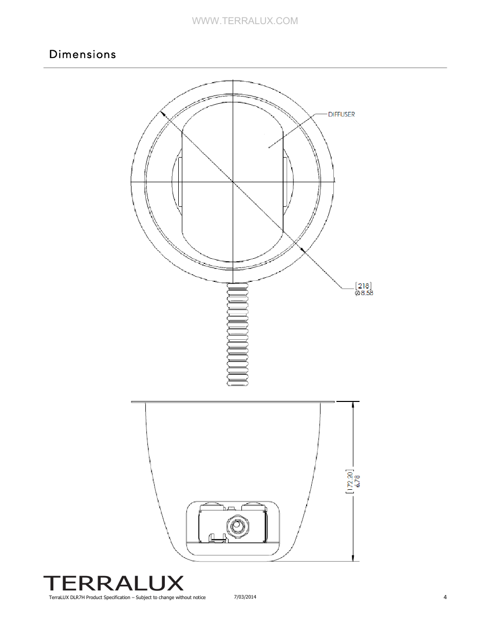Dimensions | TERRALUX DLR7H Spec Sheet User Manual | Page 4 / 6