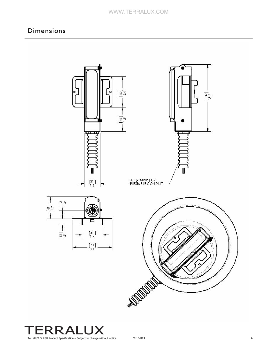Dimensions | TERRALUX DLR6H Spec Sheet User Manual | Page 4 / 6