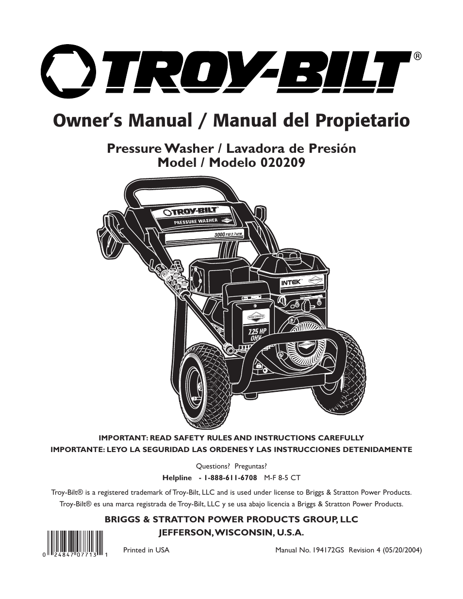 Briggs & Stratton 20209 User Manual | 36 pages
