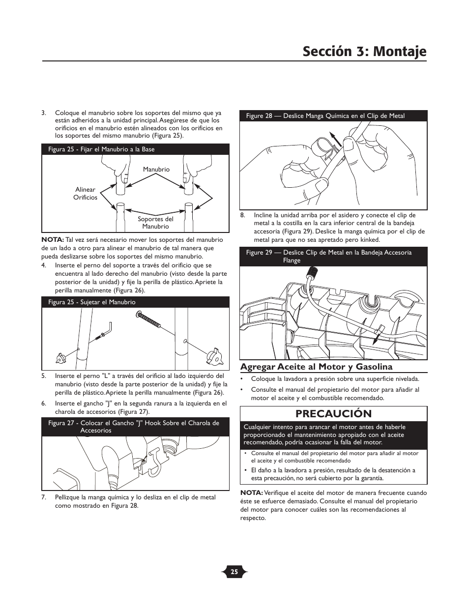 Sección 3: montaje, Precaución | Briggs & Stratton 20209 User Manual | Page 25 / 36