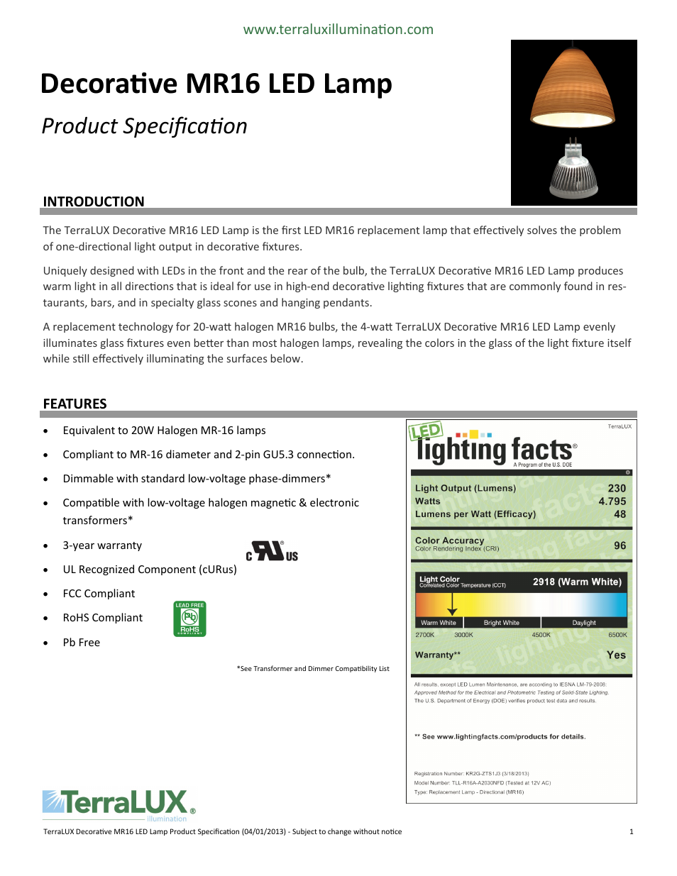 TERRALUX MR16 User Manual | 4 pages