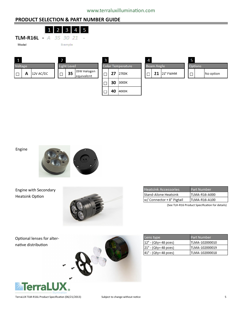 Product selection & part number guide | TERRALUX TLM-R16L User Manual | Page 5 / 6