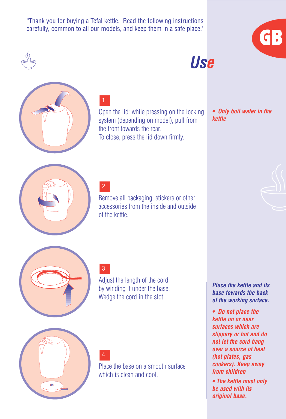 Us e | T-Fal All Kettles User Manual | Page 3 / 8