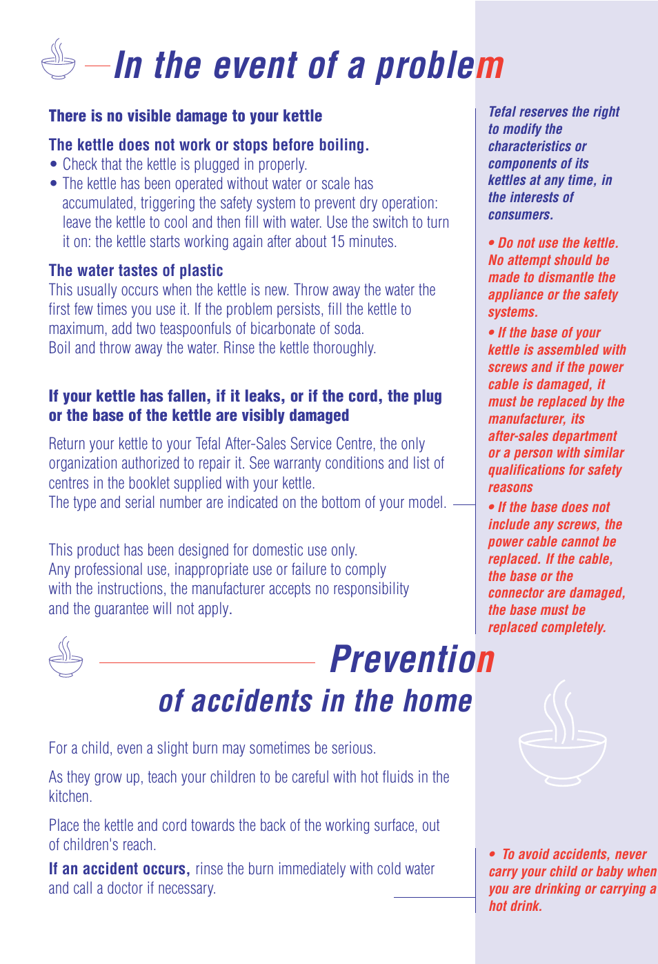 Of accidents in the home | T-Fal All Kettles User Manual | Page 6 / 8