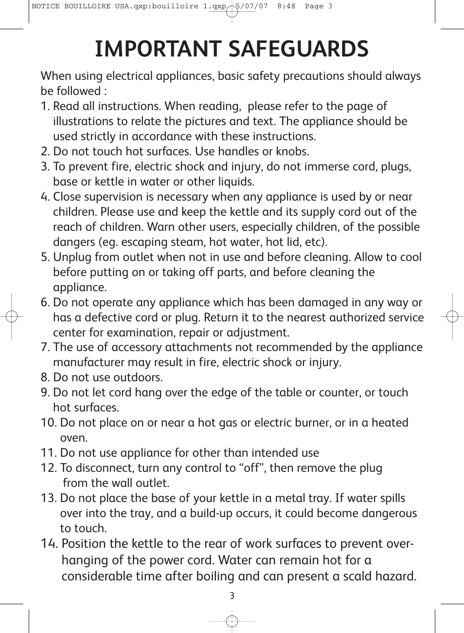 Important safeguards | T-Fal Vitesses User Manual | Page 3 / 22