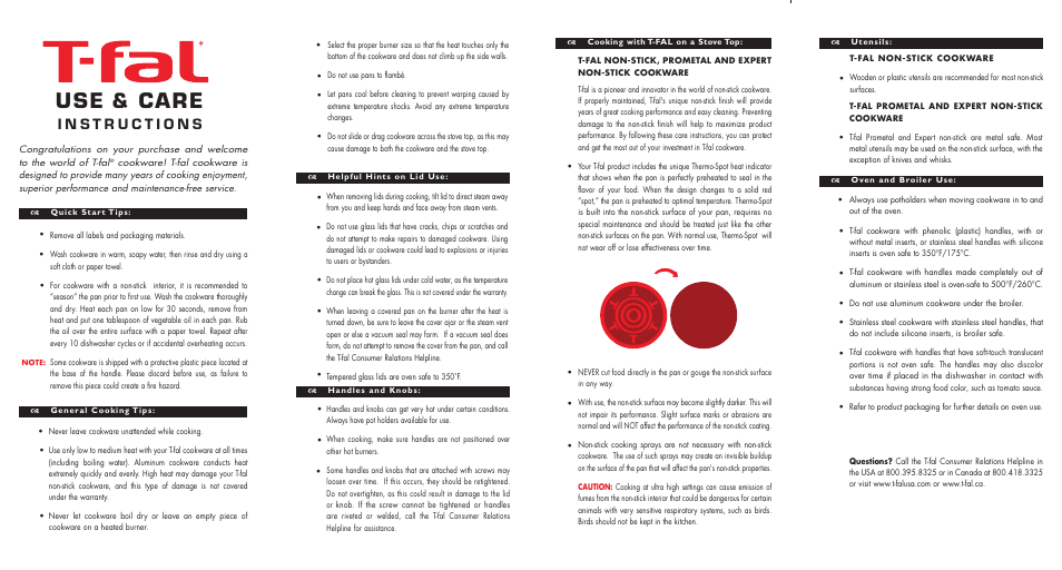 Use & care | T-Fal Nonstick cookware with Thermospot User Manual | Page 2 / 2