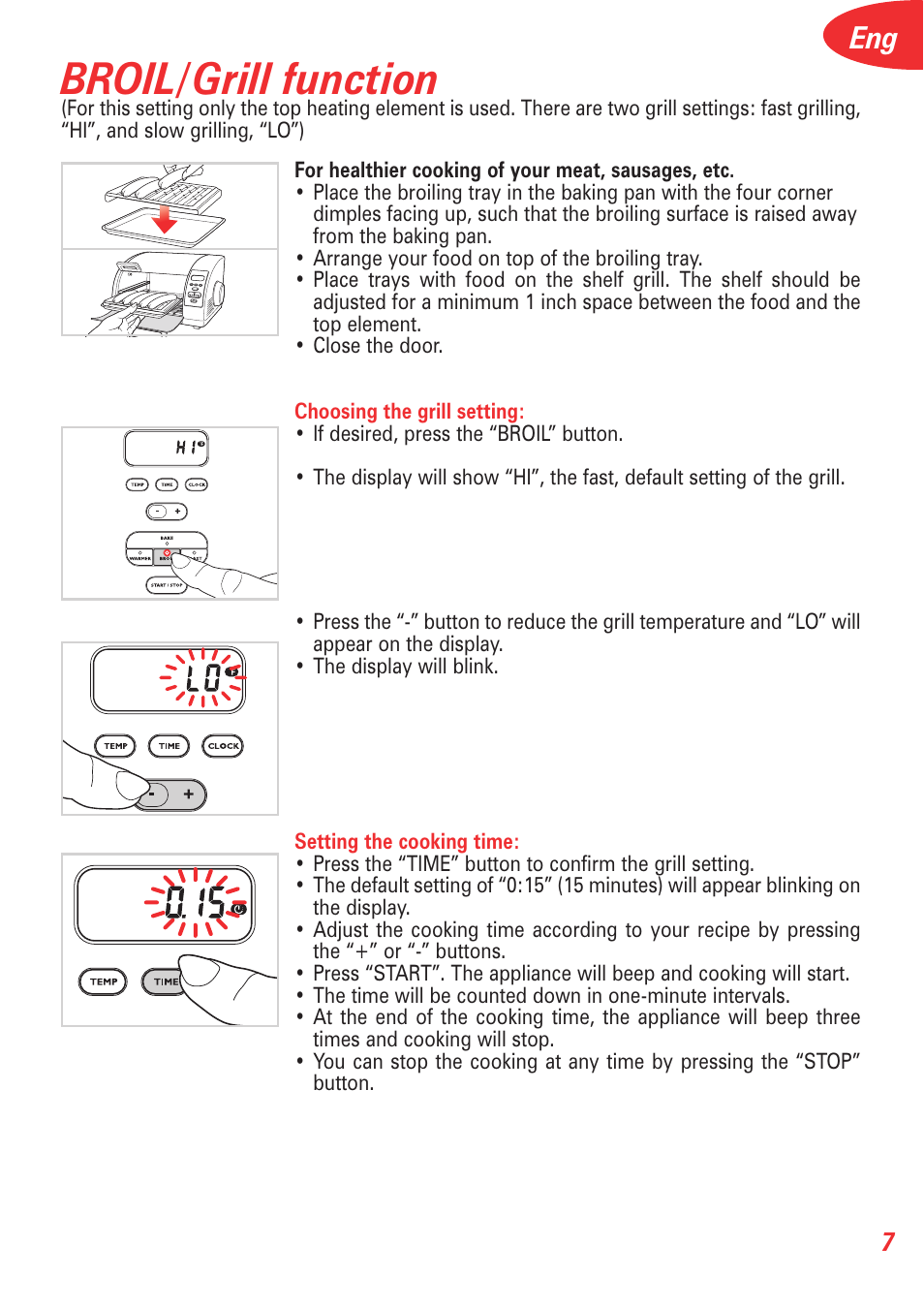 Broil/grill function | T-Fal Avante Elite Convection User Manual | Page 10 / 48