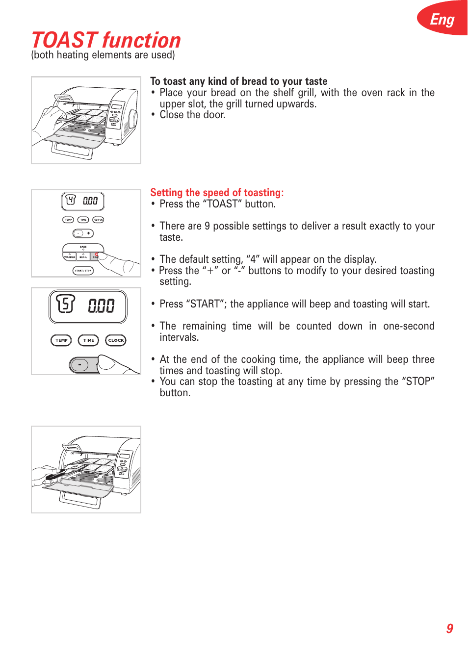 Toast function | T-Fal Avante Elite Convection User Manual | Page 12 / 48