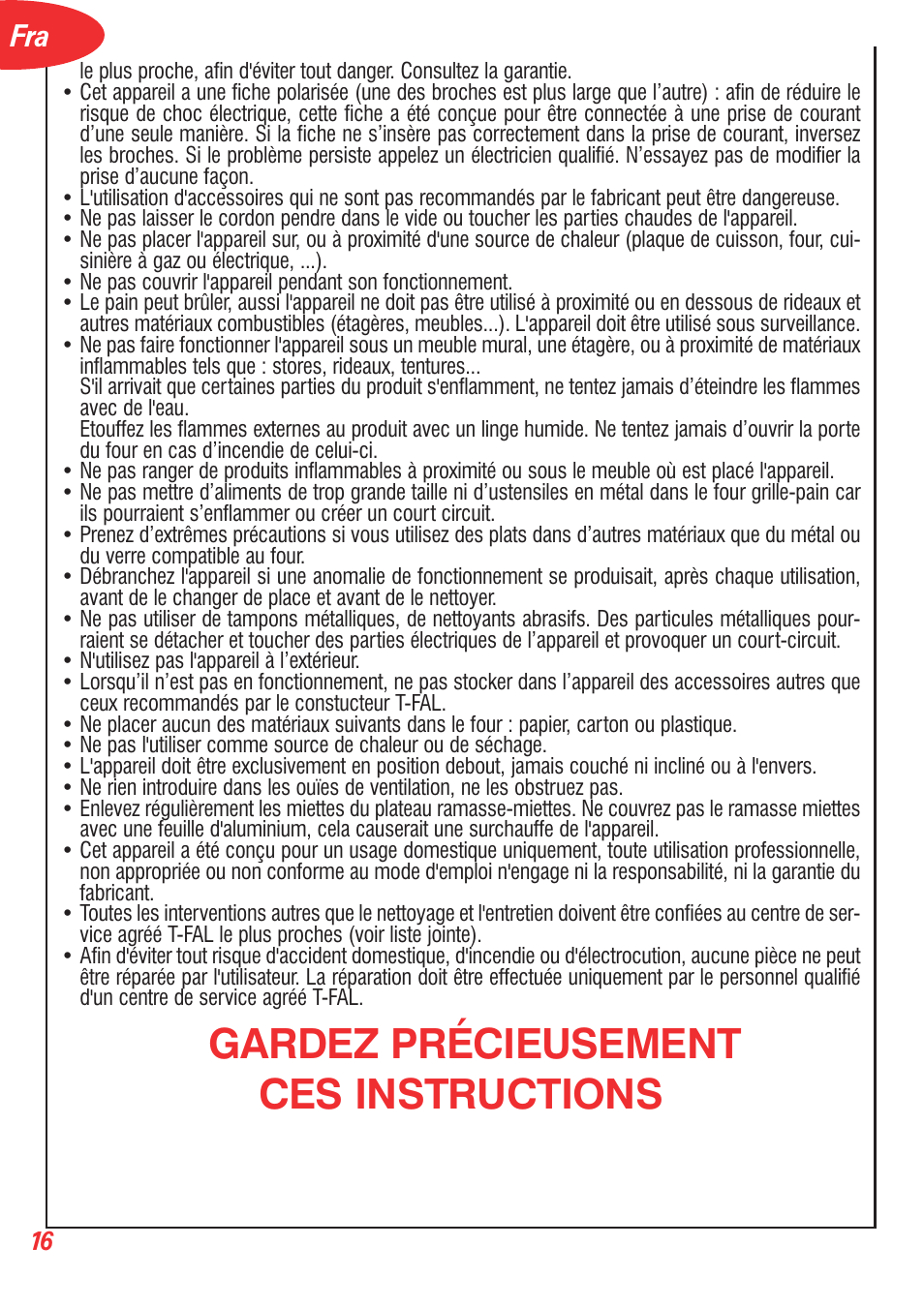 Gardez précieusement ces instructions | T-Fal Avante Elite Convection User Manual | Page 19 / 48