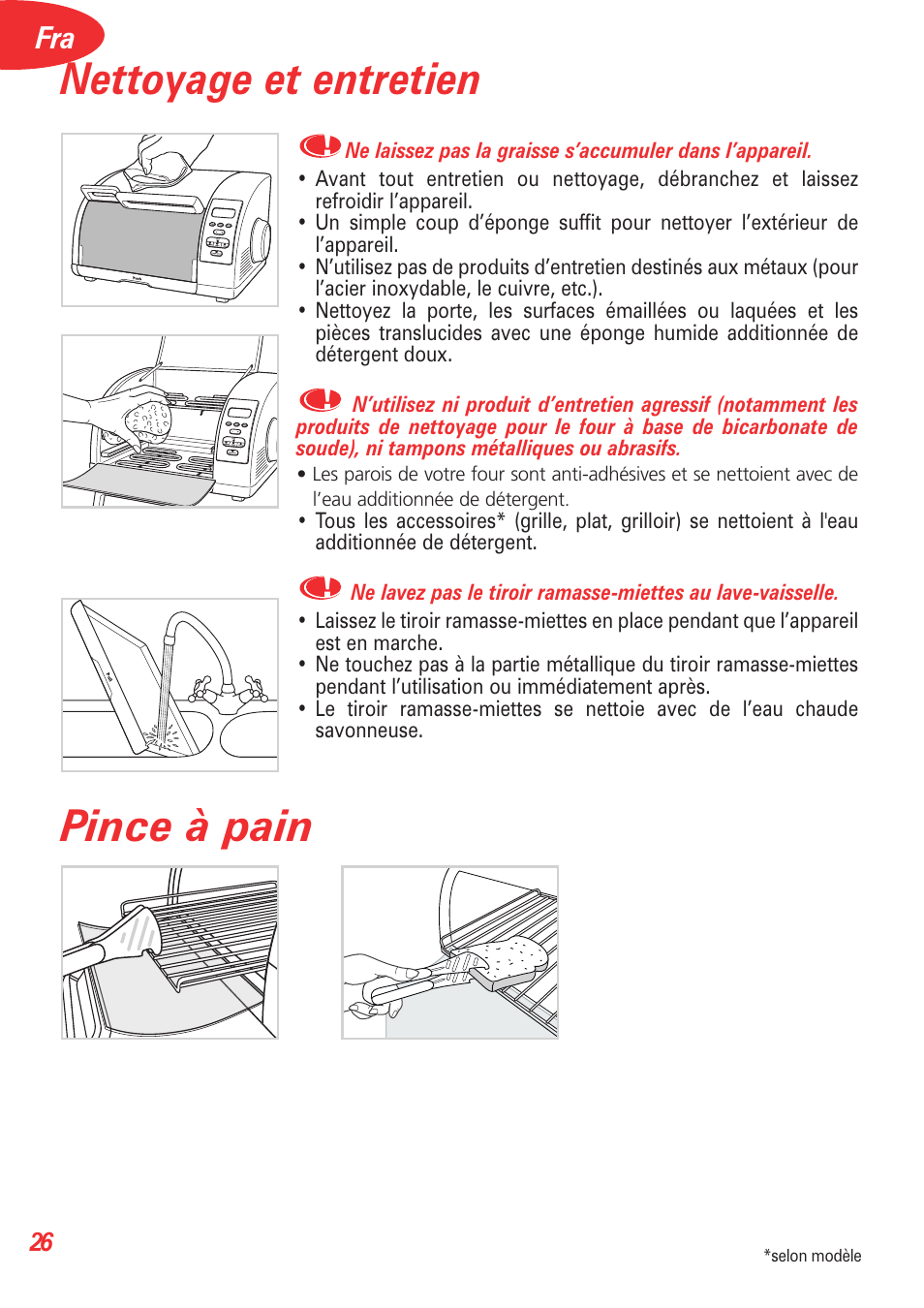 Nettoyage et entretien, Pince à pain | T-Fal Avante Elite Convection User Manual | Page 29 / 48