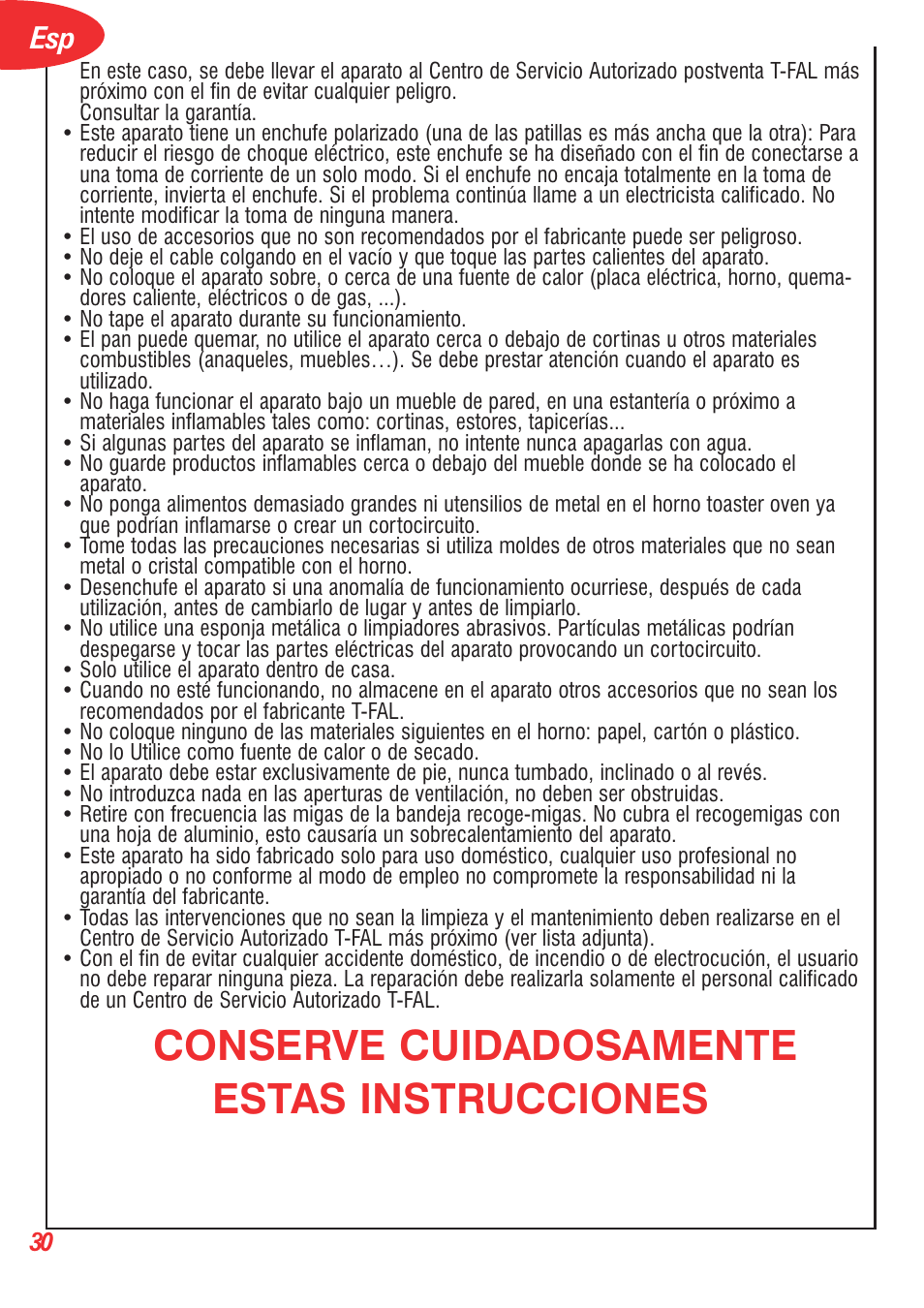 Conserve cuidadosamente estas instrucciones | T-Fal Avante Elite Convection User Manual | Page 33 / 48