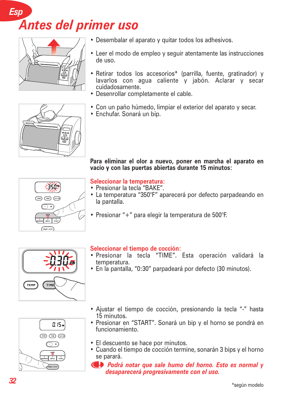 Antes del primer uso | T-Fal Avante Elite Convection User Manual | Page 35 / 48
