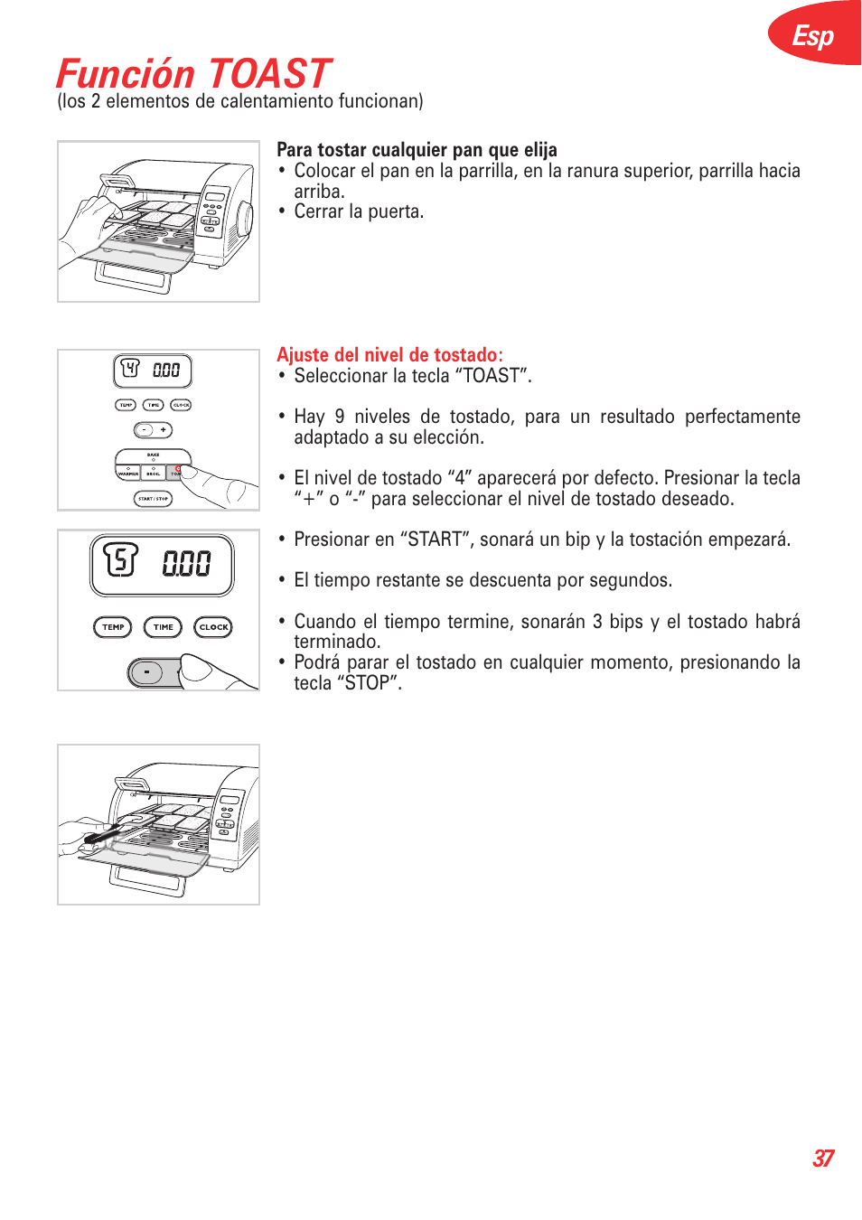 Función toast | T-Fal Avante Elite Convection User Manual | Page 40 / 48