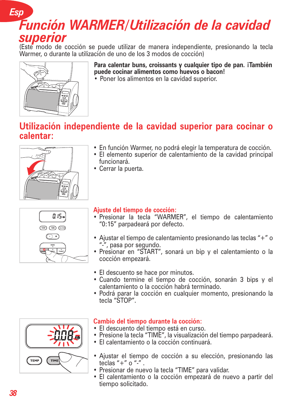 Función warmer/utilización de la cavidad superior | T-Fal Avante Elite Convection User Manual | Page 41 / 48
