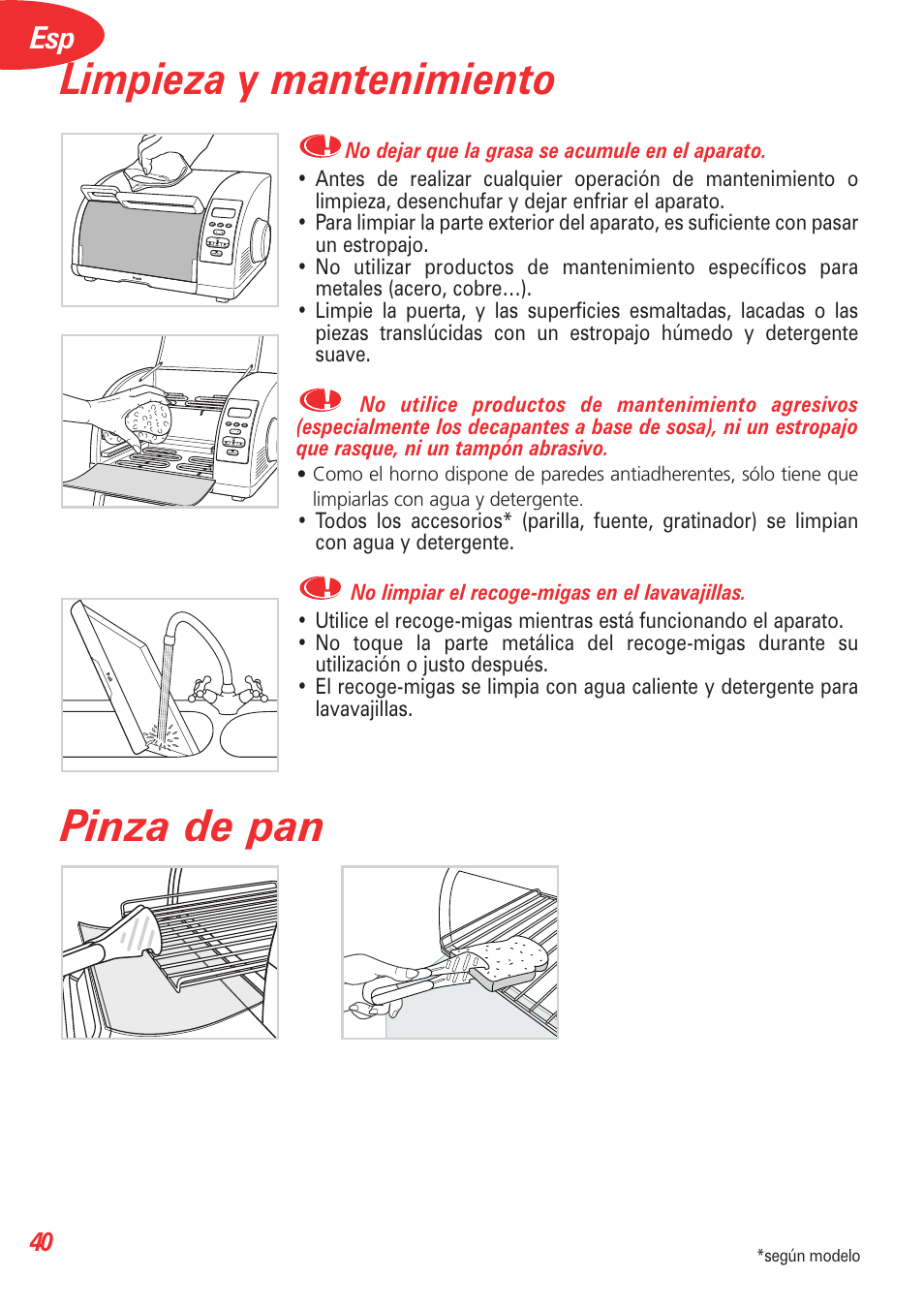 Limpieza y mantenimiento, Pinza de pan | T-Fal Avante Elite Convection User Manual | Page 43 / 48