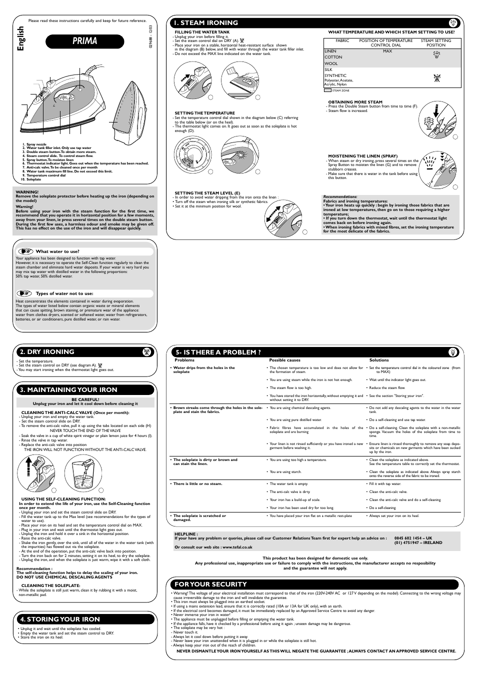 T-Fal Prima User Manual | 1 page