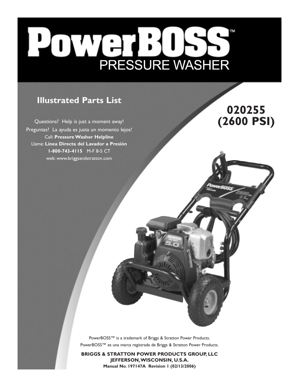 Briggs & Stratton PowerBoss 20255 User Manual | 3 pages